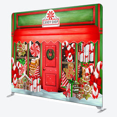 Aperturee - Aperturee Red And Green Wooden Candy Shop Backdrop For Christmas