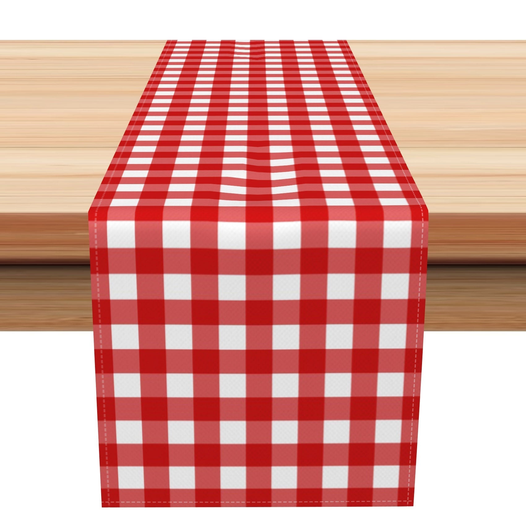 Aperturee - Aperturee Red And White Buffalo Checkered Plaid Table Runner