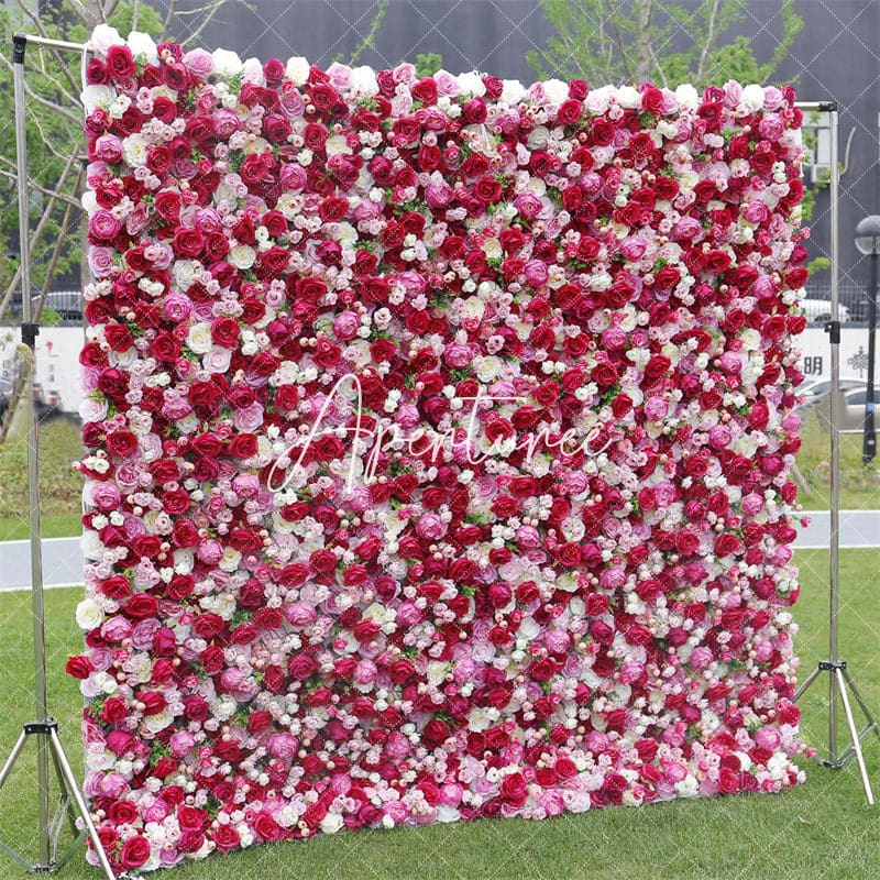 Aperturee - Aperturee Red And White Rose Flower Wall Wedding Party Decor