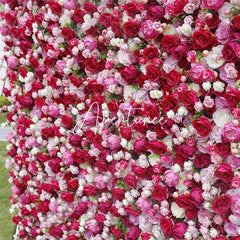 Aperturee - Aperturee Red And White Rose Flower Wall Wedding Party Decor