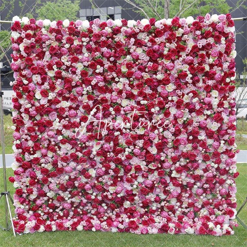 Aperturee - Aperturee Red And White Rose Flower Wall Wedding Party Decor