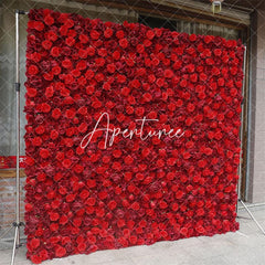 Aperturee - Aperturee Red Artificial Flower Wall For Wedding Party Decor