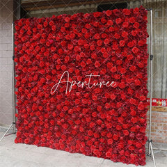 Aperturee - Aperturee Red Artificial Flower Wall For Wedding Party Decor