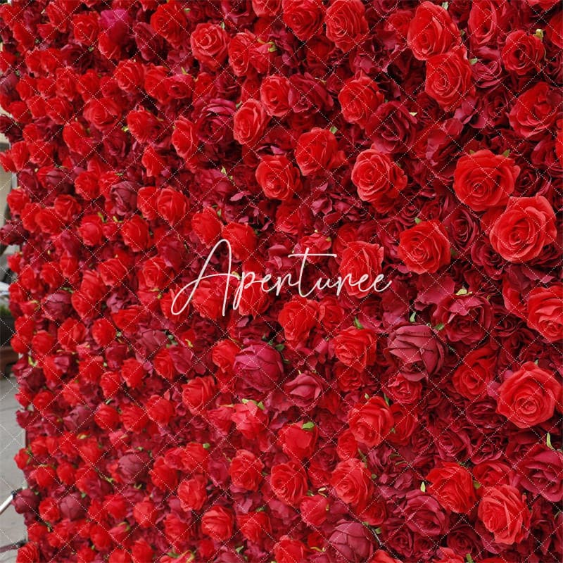 Aperturee - Aperturee Red Artificial Flower Wall For Wedding Party Decor