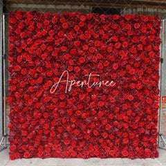 Aperturee - Aperturee Red Artificial Flower Wall For Wedding Party Decor