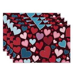 Aperturee - Aperturee Red Artistic Colorful Dots Love Set Of 4 Placemats