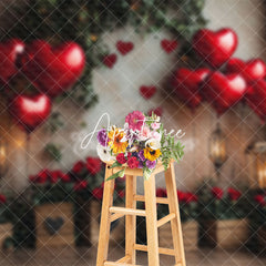 Aperturee - Aperturee Red Balloon Rose Greenery Valentines Day Backdrop