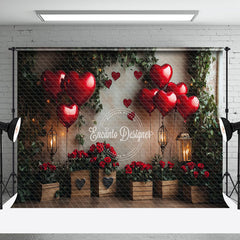 Aperturee - Aperturee Red Balloon Rose Greenery Valentines Day Backdrop