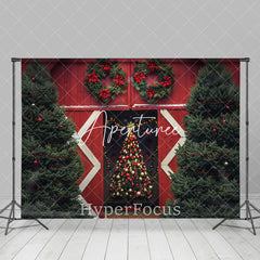 Aperturee - Aperturee Red Barn Door Xmas Trees Christmas Vibe Backdrop