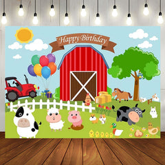 Aperturee - Aperturee Red Barn Farm Animals Happy Birthday Party Backdrop