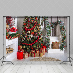 Aperturee - Aperturee Red Bauble Tree Festive Living Room Xmas Backdrop