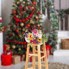 Aperturee - Aperturee Red Bauble Tree Festive Living Room Xmas Backdrop