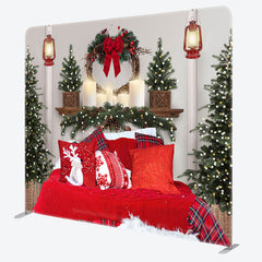 Aperturee - Aperturee Red Bed Tree Light Christmas Tension Fabric Backdrop