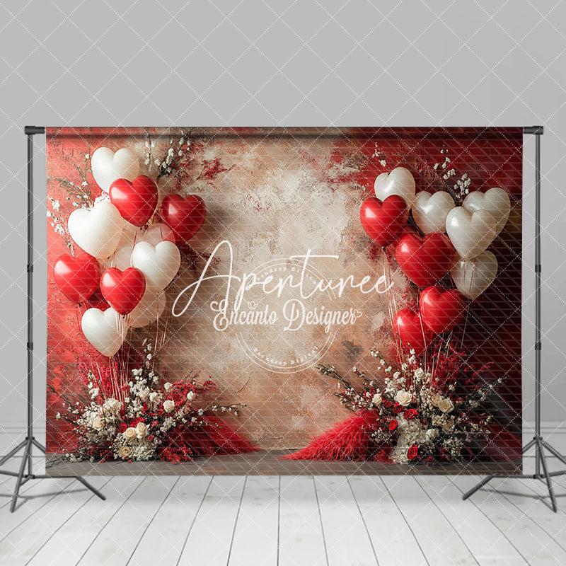 Aperturee - Aperturee Red Beige Abstract Wall Balloons Floral Backdrop