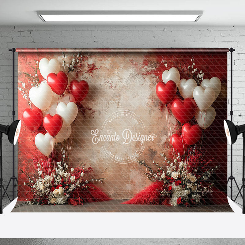 Aperturee - Aperturee Red Beige Abstract Wall Balloons Floral Backdrop