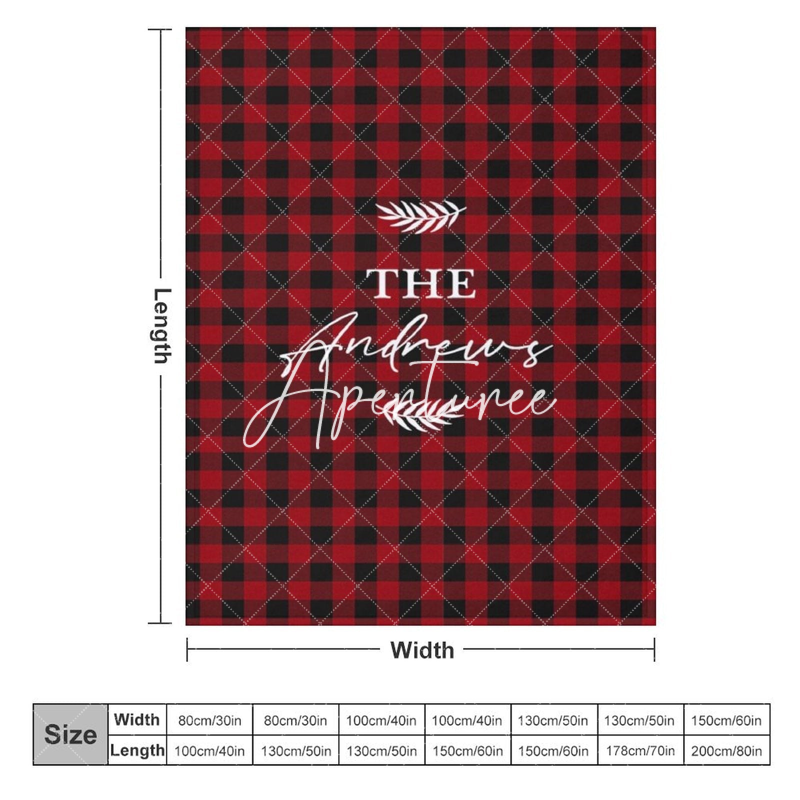 Aperturee - Aperturee Red Black Plaid Leaves Custom Name Baby Blanket