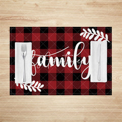 Aperturee - Aperturee Red Black Plaid Leaves Family Set Of 4 Placemats