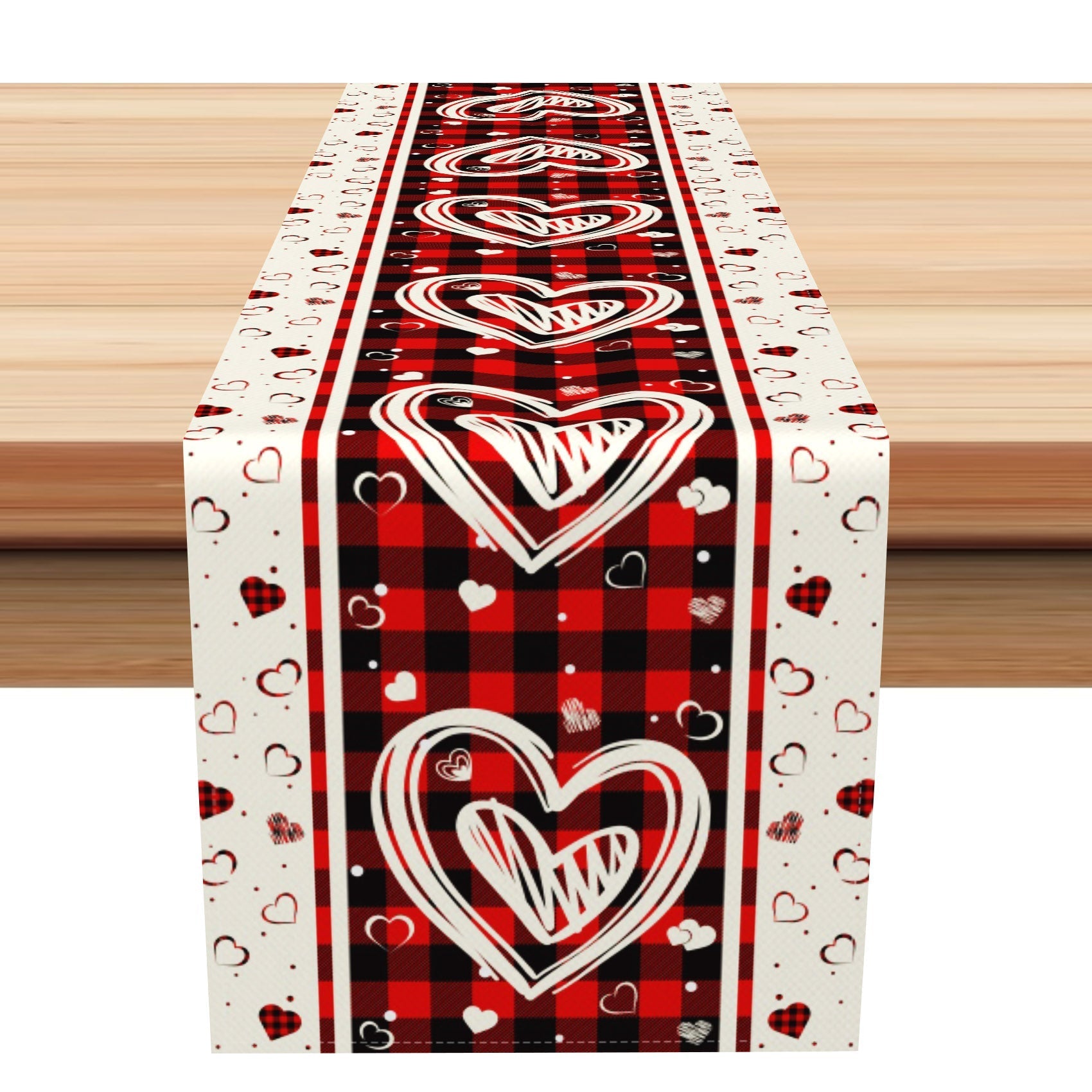 Aperturee - Aperturee Red Black Plaid Romantic Valentines Day Table Runner