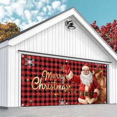 Aperturee - Aperturee Red Black Plaid Santa Christmas Garage Door Banner