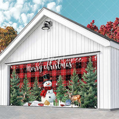 Aperturee - Aperturee Red Black Plaid Snowman Christmas Garage Door Banner