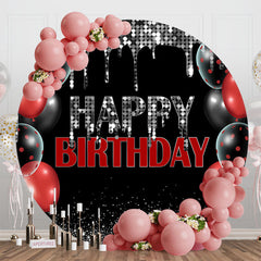 Aperturee - Aperturee Red Black Silver Glitter Round Birthday Backdrop