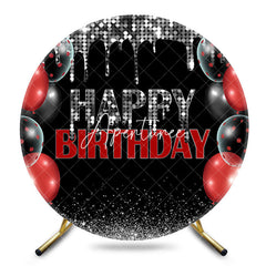 Aperturee - Aperturee Red Black Silver Glitter Round Birthday Backdrop