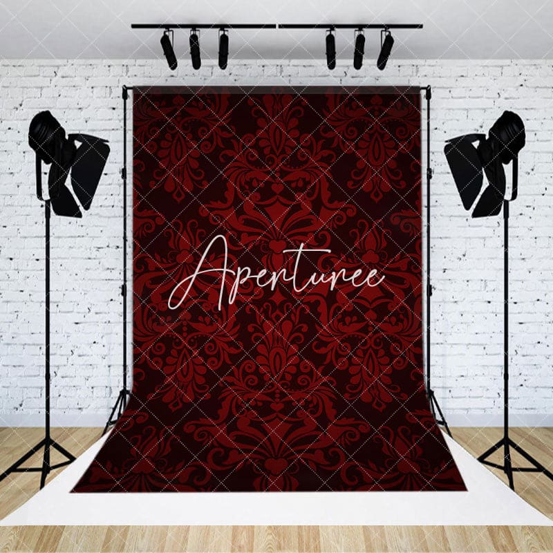 Aperturee - Aperturee Red Black Vintage Damask Backdrop For Photography