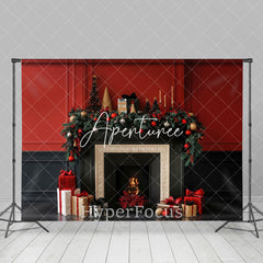 Aperturee - Aperturee Red Black Vintage Wall Fireplace Christmas Backdrop