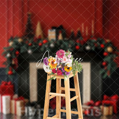 Aperturee - Aperturee Red Black Vintage Wall Fireplace Christmas Backdrop