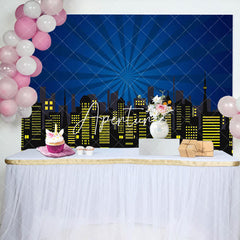 Aperturee - Aperturee Red Black Yellow City Scene Happy Birthday Backdrop