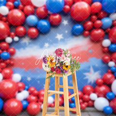 Aperturee - Aperturee Red Blue White Balloons Independence Day Backdrop