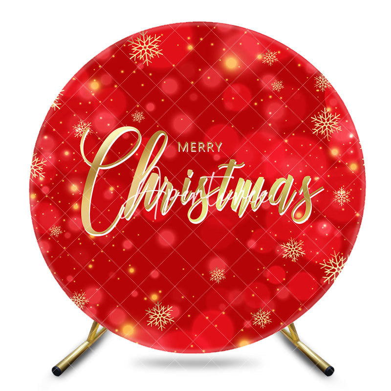 Aperturee - Aperturee Red Bokeh Snowflake Round Merry Christmas Backdrop