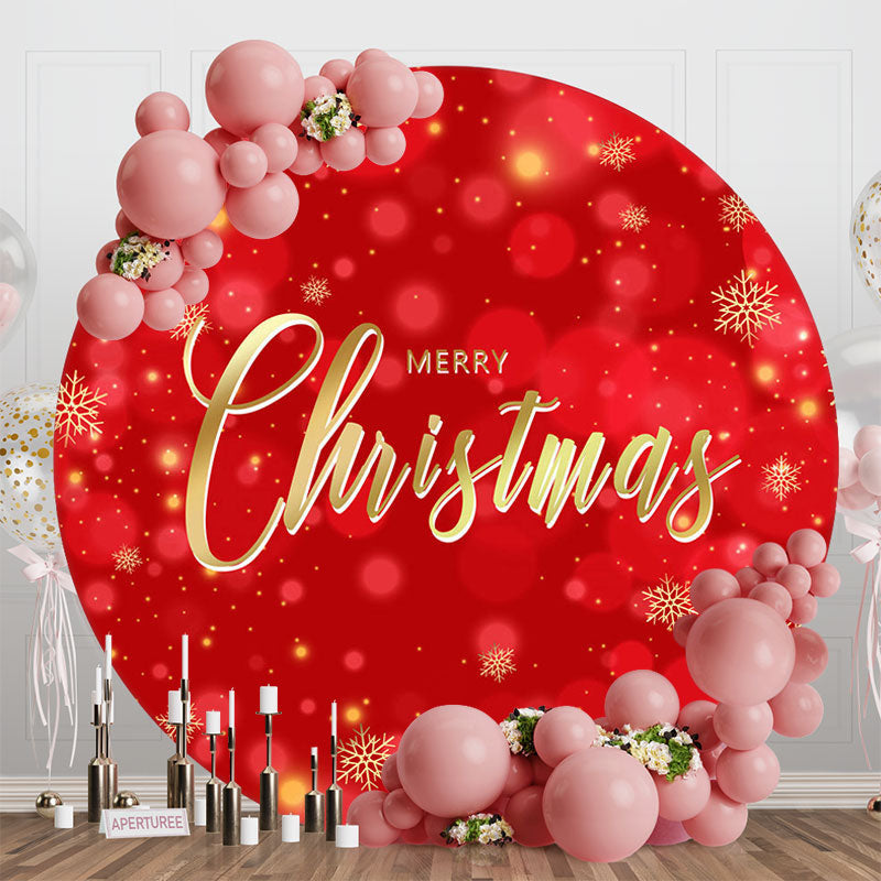 Aperturee - Aperturee Red Bokeh Snowflake Round Merry Christmas Backdrop