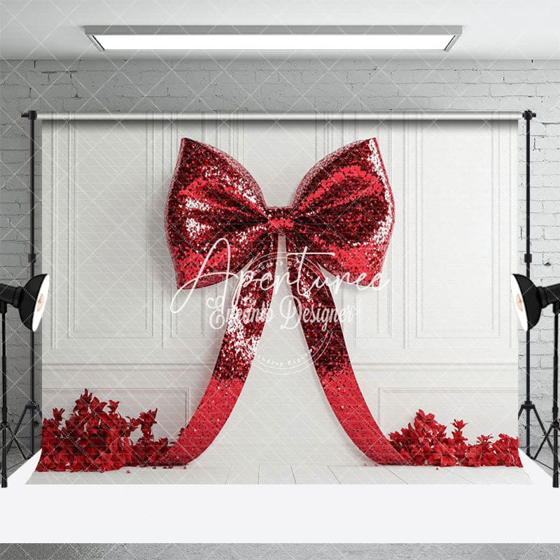 Aperturee - Aperturee Red Bow Tie Floral White Wall Photography Backdrop