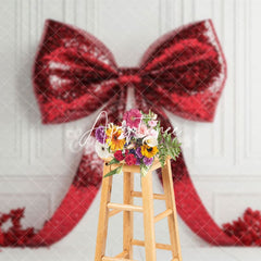 Aperturee - Aperturee Red Bow Tie Floral White Wall Photography Backdrop