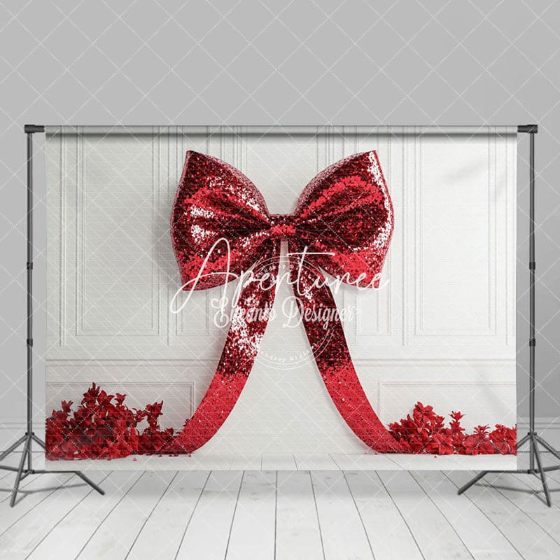 Aperturee - Aperturee Red Bow Tie Floral White Wall Photography Backdrop