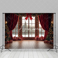 Aperturee - Aperturee Red Bowknot Curatin Window Winter Christmas Backdrop