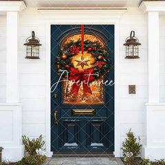 Aperturee - Aperturee Red Bowknot Star Wreath Light Xmas Navy Door Cover