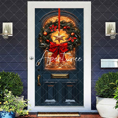 Aperturee - Aperturee Red Bowknot Star Wreath Light Xmas Navy Door Cover