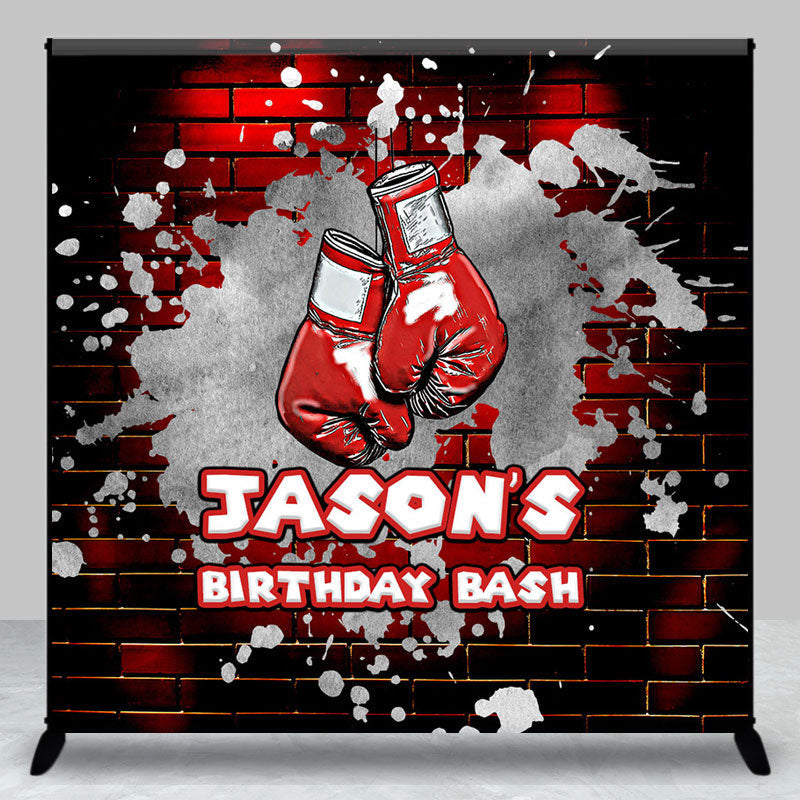 Aperturee - Aperturee Red Brick Wall Boxing Custom Name Birthday Backdrop