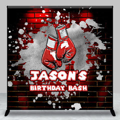 Aperturee - Aperturee Red Brick Wall Boxing Custom Name Birthday Backdrop