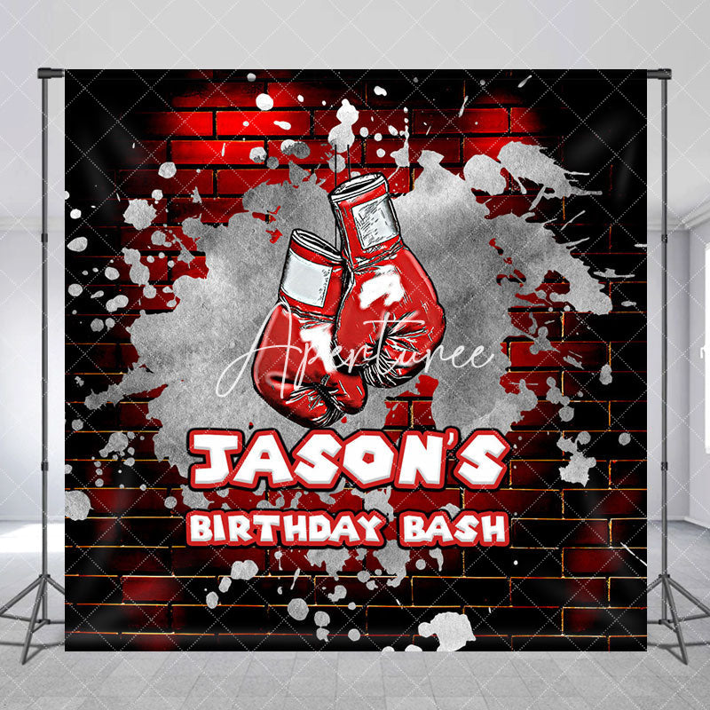 Aperturee - Aperturee Red Brick Wall Boxing Custom Name Birthday Backdrop