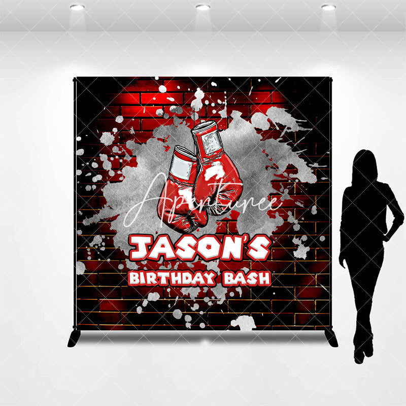 Aperturee - Aperturee Red Brick Wall Boxing Custom Name Birthday Backdrop