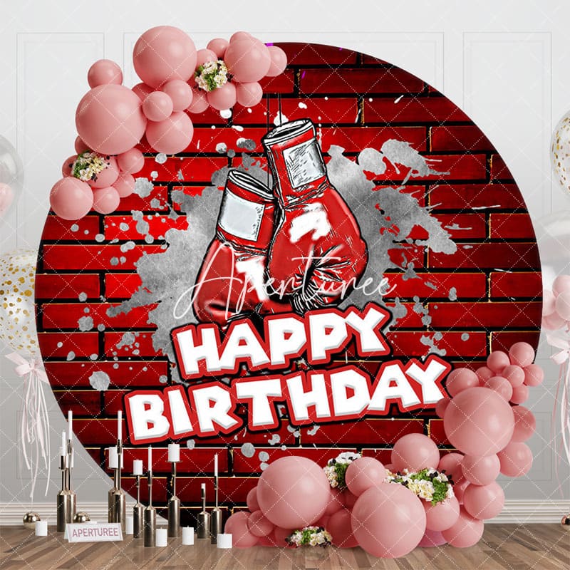 Aperturee - Aperturee Red Brick Wall Boxing Sports Round Birthday Backdrop