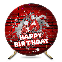 Aperturee - Aperturee Red Brick Wall Boxing Sports Round Birthday Backdrop