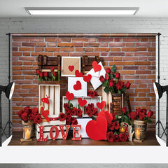 Aperturee - Aperturee Red Brick Wall Gift Box Rose Valentines Day Backdrop