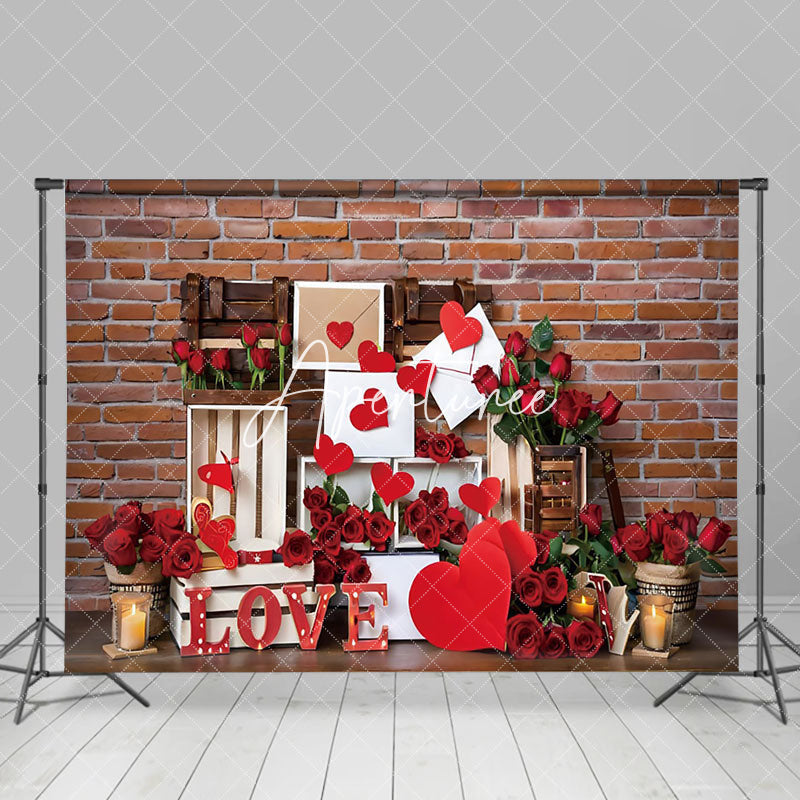 Aperturee - Aperturee Red Brick Wall Gift Box Rose Valentines Day Backdrop