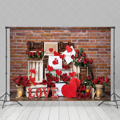 Aperturee - Aperturee Red Brick Wall Gift Box Rose Valentines Day Backdrop