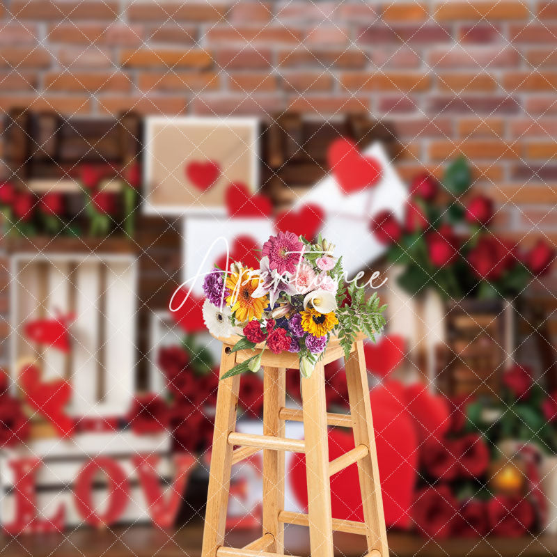 Aperturee - Aperturee Red Brick Wall Gift Box Rose Valentines Day Backdrop