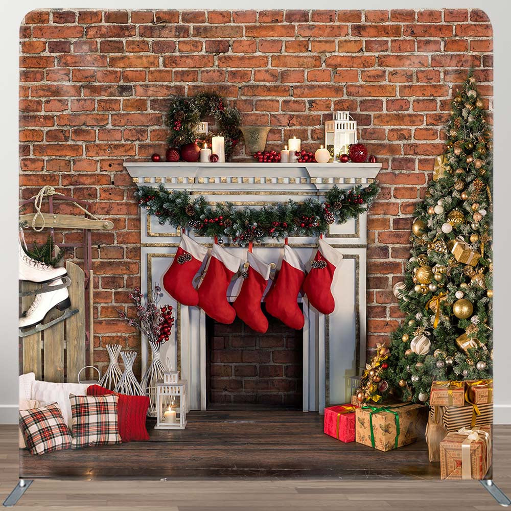 Aperturee - Aperturee Red Bricks Stockings Square Arch Fabric Xmas Backdrop